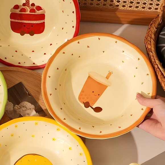 Adorable Ceramic 8inch Dessert Plate – Underglaze Cake & Snack Dish set of 4 - Picture 3 of 5